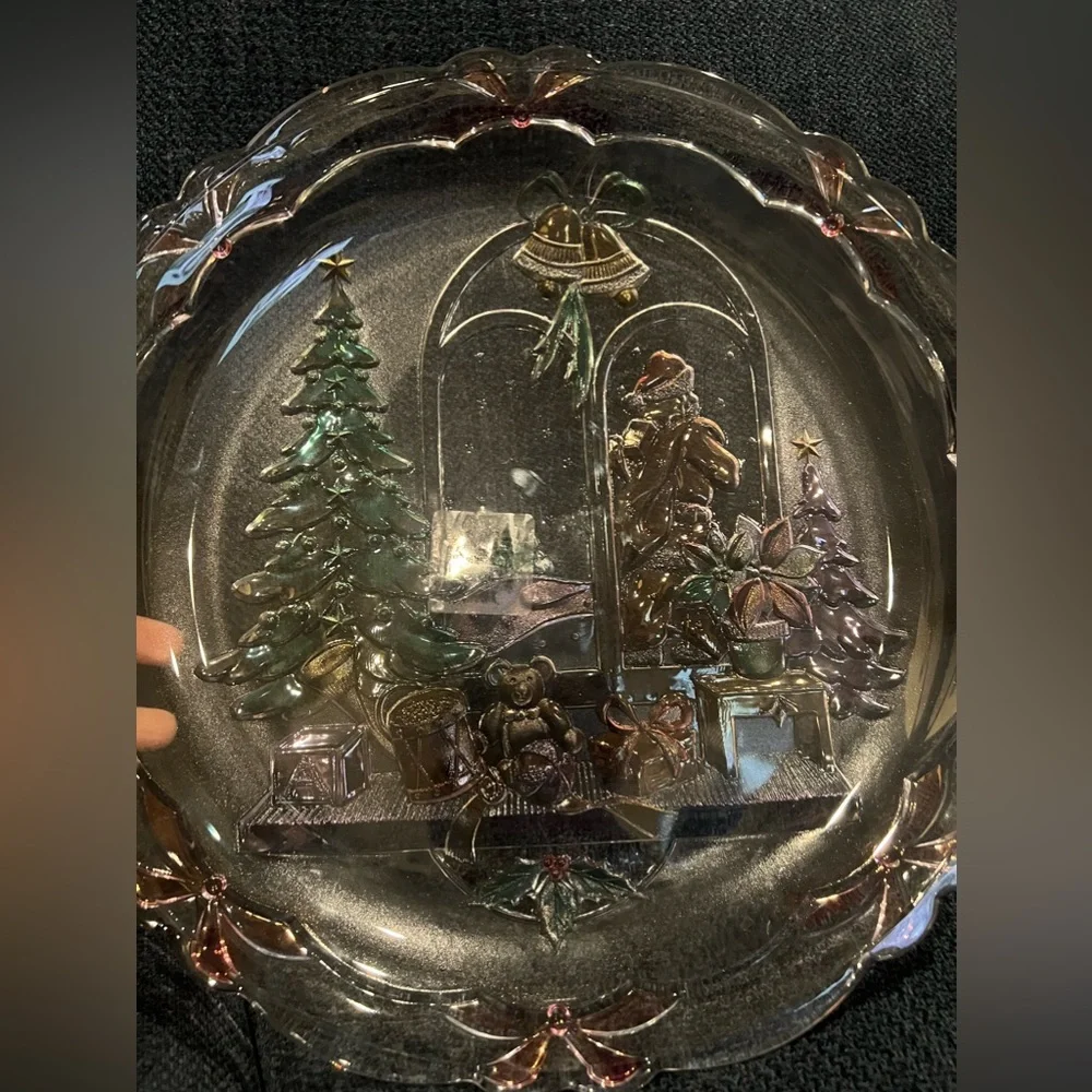 Vintage 1990s Christmas joy platter 14.5 in‎ clear